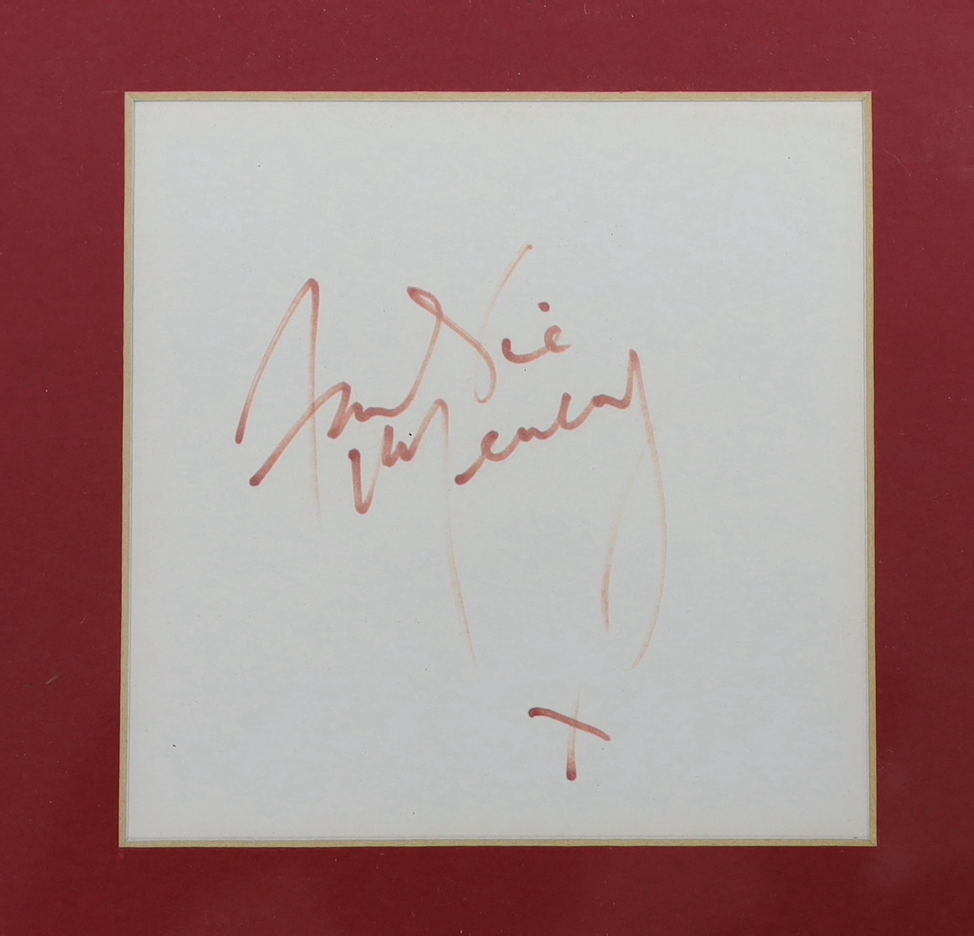 Freddie Mercury, framed autograph on paper, framed with a photograph, frame 48.5 x 34cm